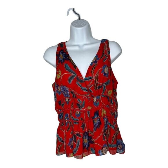Rebecca Minkoff Top Womens Medium Red Floral Lucy Sleeveless Ruffle Tier Chiffon - Picture 1 of 16